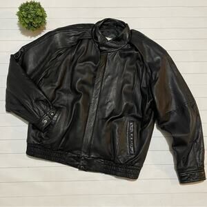 Geronimo Vintage Black Genuine Leather Full Zip Bomber Jacket Coat Mens‎ 1X